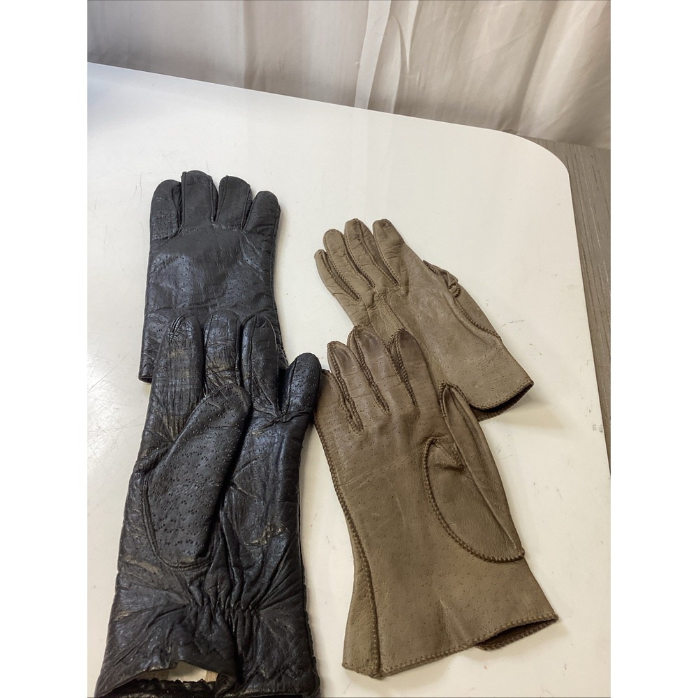 Ladies Lot Of 2 Pair Vintage Gloves Black And Brown